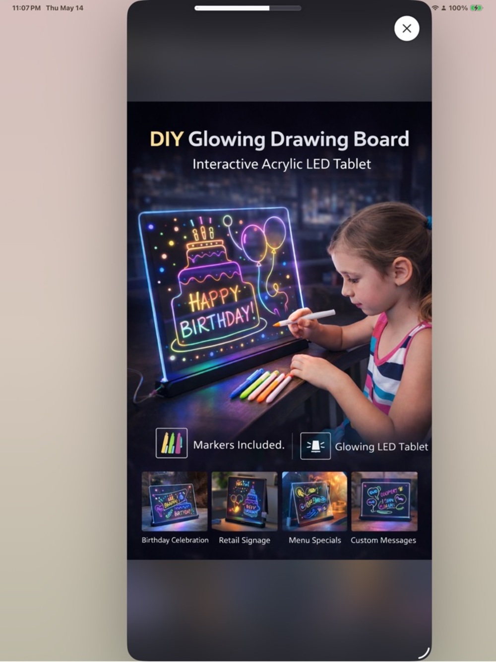 DIY LED Acrylic Message Board Lamp USB Light-Up Drawing Board w/ Stand New